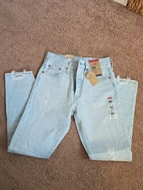 Levi's 501 High Rise Light Blue Distressed Jeans